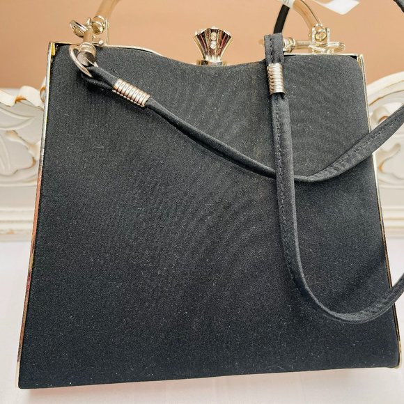 Vintage Black Evening Purse – Late 1980s – Handmade in Canada – Art Deco Inspire - Picture 1 of 4